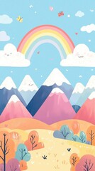 Rainbow Over Happy Mountains and Autumnal Landscape