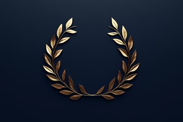 Obraz premium Golden Laurel Wreath on a Navy Blue Background