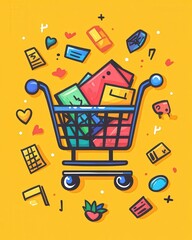 shopping emoji with a full cart and a price tag, expressing the concept of shopping deals and sales.