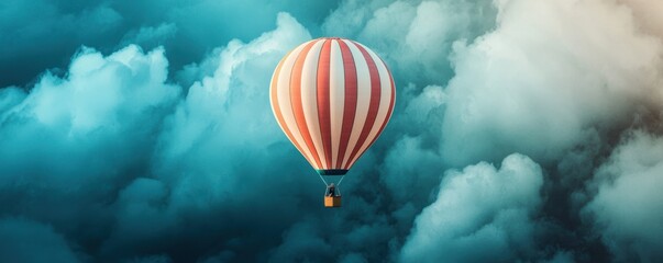 Fototapeta premium A vibrant hot air balloon floating through colorful clouds.