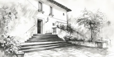 Stone Steps Lead to a Rustic Italian House Entrance