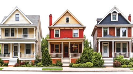 Family Houses With Beautiful Porches in American Style Generative AI