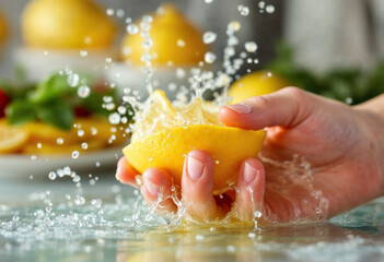 Fototapeta premium Delicious lemon slice splashing