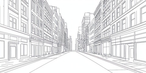 Obraz premium Line drawing of a city street with tall buildings