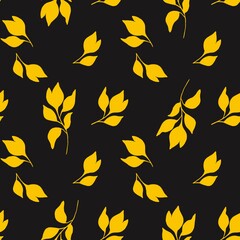 Fototapeta premium Seamless pattern with abstract branches yellow leaves on a black background. Ideal for textiles, packaging, wallpaper, printing and digital design.