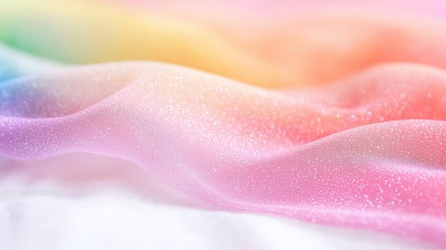 Rainbow holi idea. Soft and shimmering pastel fabric background with a dreamy, ethereal quality.