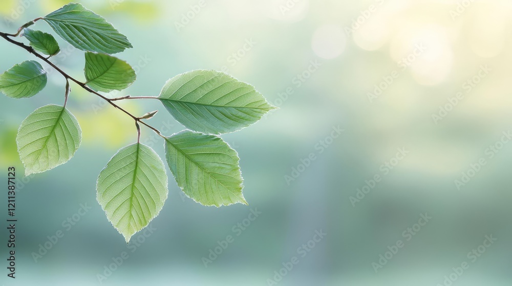 Aufkleber pastel spring concept. a close-up view of fresh green leaves gently swaying in a soft breeze.