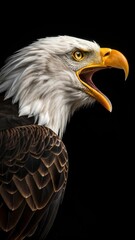 Obraz premium Screaming Bald Eagle With Striking Features on a Dark Background. Generative AI