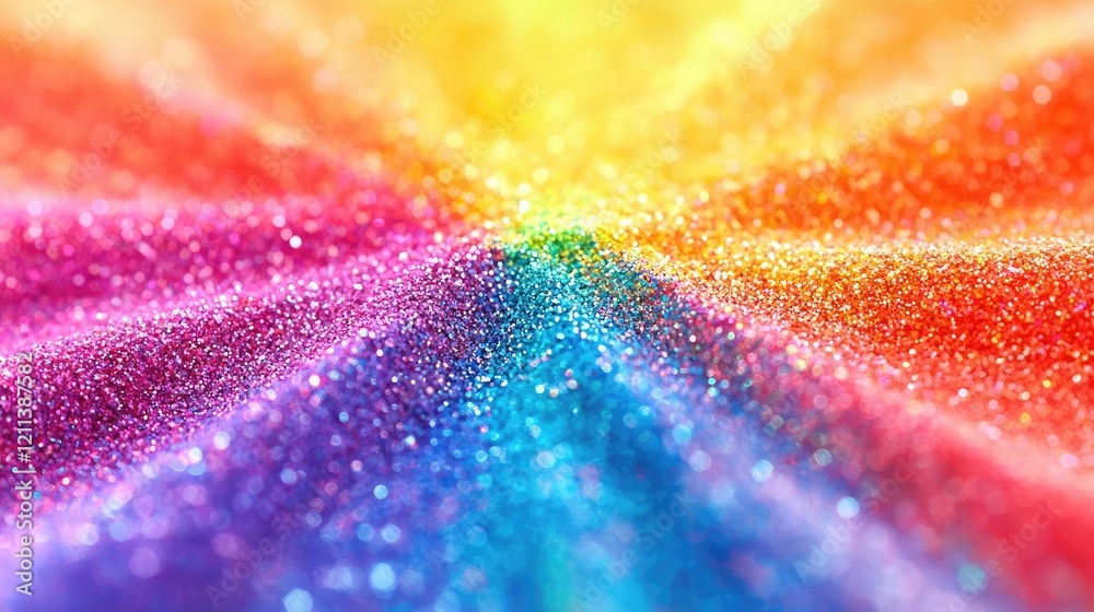 Poster rainbow holi idea. colorful glitter texture forming a vibrant abstract background for creative proje