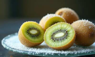 Fresh kiwi fruit with sugar coating