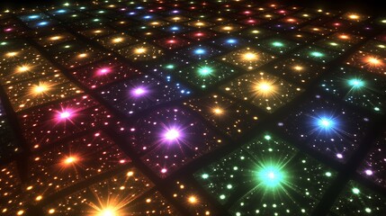 Obraz premium Colorful Grid Of Sparkling Lights Illuminated Dance Floor