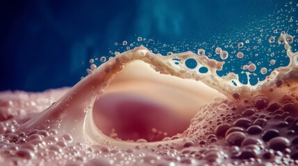 Fototapeta premium Abstract Milk Splash Creamy Texture Bubbles Fluid Dynamics Macro Photography