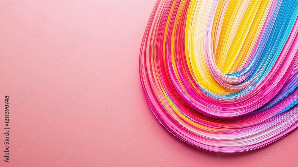 Poster Rainbow holi idea. Vibrant abstract colors swirl together, creating a stunning visual effect on a pink background.