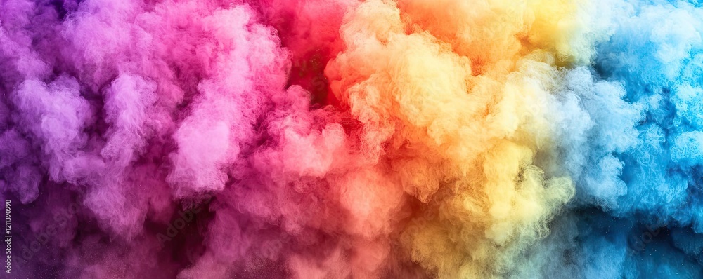 Poster Rainbow holi idea. Vibrant smoke clouds in rainbow colors creating a mesmerizing visual effect.
