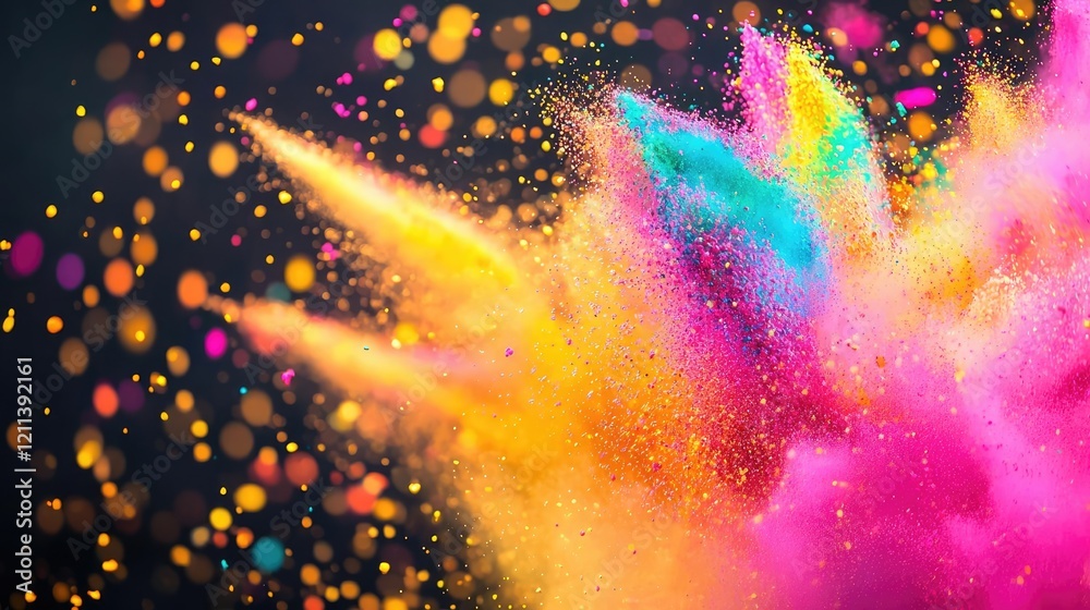 Poster rainbow holi idea. a vibrant explosion of colorful powder creating a joyful and festive atmosphere.