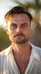 Fototapeta premium Adult caucasian male with beard in outdoor setting