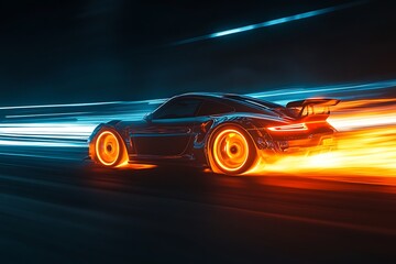 Obraz premium Futuristic Sports Car in Motion with Glowing Wheels