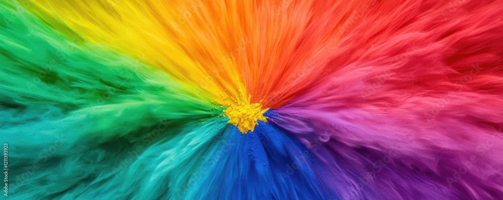 Poster Rainbow holi idea. A vibrant swirl of rainbow colors creating a dynamic and artistic visual impact.