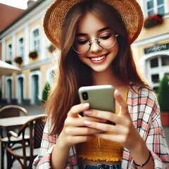 Girl smiling face with a phone