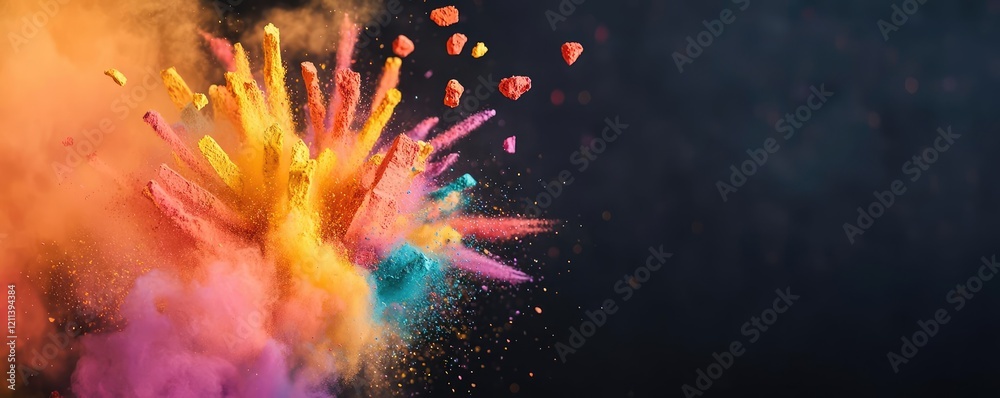 Poster rainbow holi idea. vibrant explosion of colored powder creating a mesmerizing visual display.