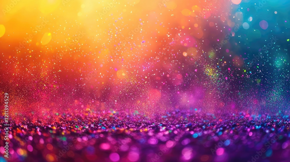 Poster Rainbow holi idea. Vibrant abstract background with colorful sparkling lights and bokeh effect.