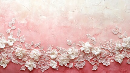 Delicate Lace Flowers on a Romantic Pink Textured Background