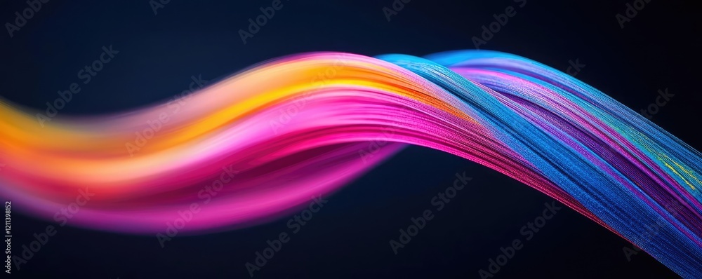 Poster Rainbow holi idea. Vibrant abstract wave design with colorful lines flowing gracefully on a dark background.