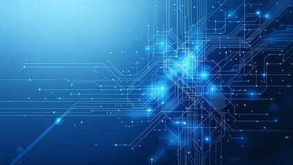 abstract background with glowing circuits lines technology and digital world . Generative AI