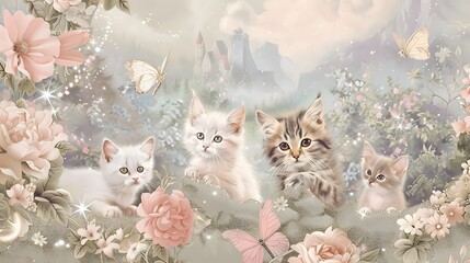 Playful kittens exploring a colorful and whimsical world filled with vibrant elements