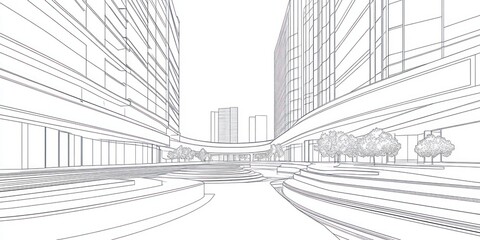 Fototapeta premium Architectural Design Modern Cityscape Building Plan