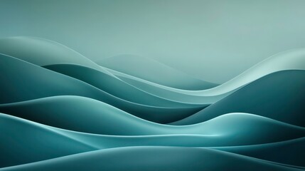 Obraz premium Abstract teal waves, undulating hills, smooth surface, soft light, serene landscape.