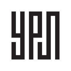 Black YPJI initial logo with modern typography. Clean and contemporary design template.