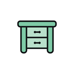 Night stand icon represents a stylish and functional bedside table, perfect for home decor designs, furniture catalogs, interior design projects, and organizational visuals.