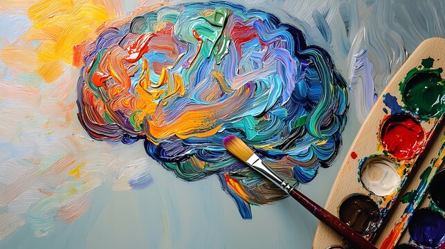 A painting of a brain with a brush on a palette