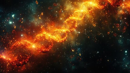 Naklejka premium Cosmic dance of fiery nebulae outer space digital art celestial environment abstract viewpoint astronomical concept