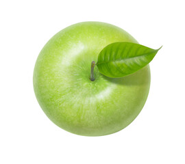 Green apple with leaf top view