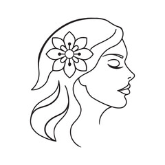 beauty women face line drawing art vector design isolated on white background. one line minimalistic women face line art design.