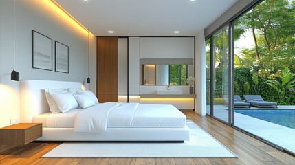 Fototapeta premium Modern Luxury Bedroom with Pool View