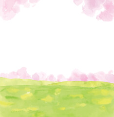 水彩による桜と緑の背景フレーム