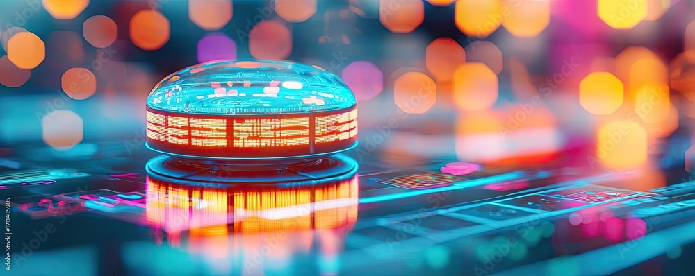 Aufkleber Education idea. Abstract technology background with glowing circular object and vibrant bokeh lights.