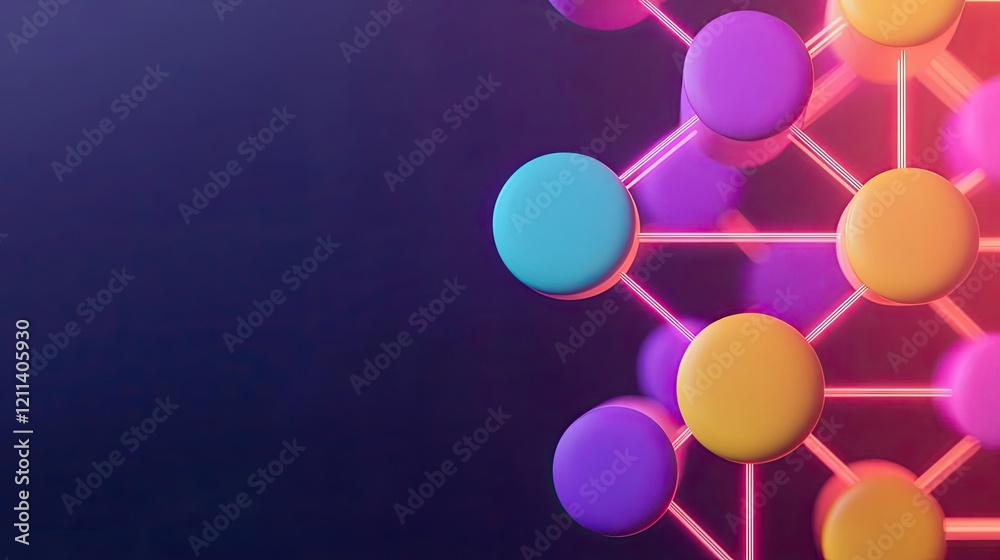 Aufkleber Online courses concept. Abstract colorful network structure with illuminated nodes and connections on a dark background.