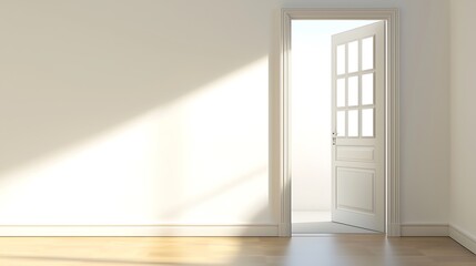 A white door is open in a room with a white wall