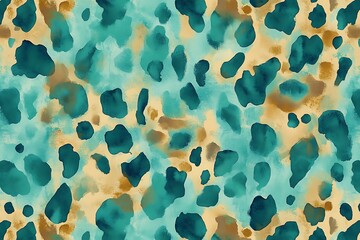 Vibrant Teal and Gold Leopard Print Design for Textiles