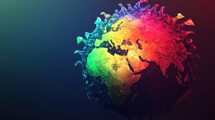 Fototapeta premium A creative generative AI Earth design, where continents are composed of waving rainbow LGBTQ flags and people holding hands.