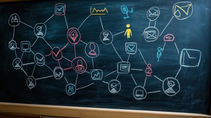 Chalkboard teamwork, a drawing of people symbolizing collaboration and shared goals in business education