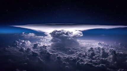 Night Flight Over a Majestic Thunderstorm: An Aerial View of a Cumulonimbus Cloud Illuminated by Lightning