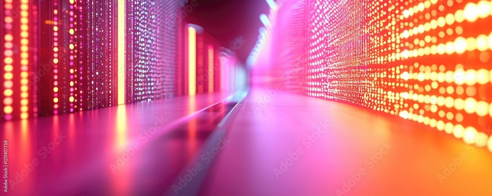 Poster virtual education idea. futuristic illuminated corridor with vibrant colorful light patterns.