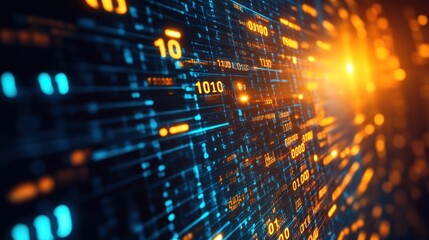 Obraz premium Digital Stream: Abstract Binary Code Data Flow Visualization