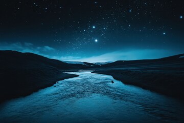 Naklejka premium Serene Night River Under Starlit Sky