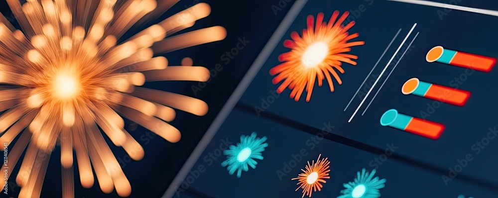 Poster Education idea. Vibrant fireworks display with colorful spark effects on a dark background.